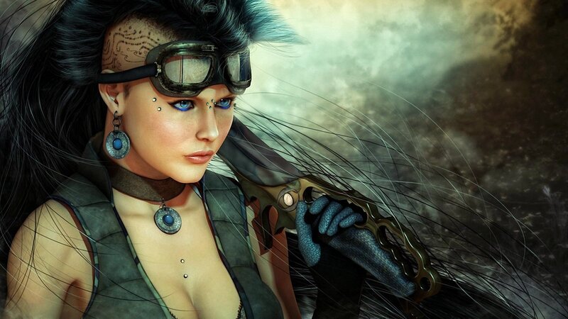 female warrior with goggles