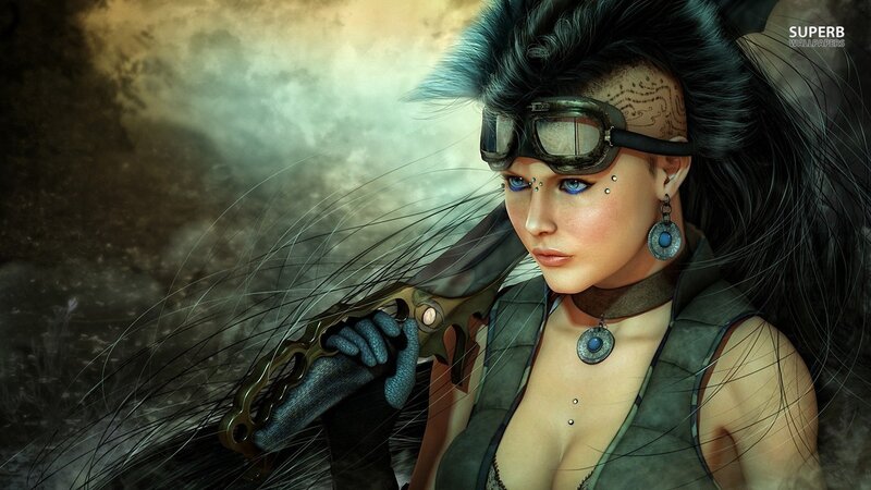 Female Warrior with Goggles — Black