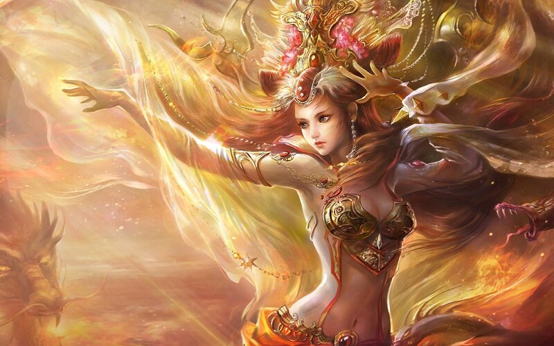 female warrior with golden armor
