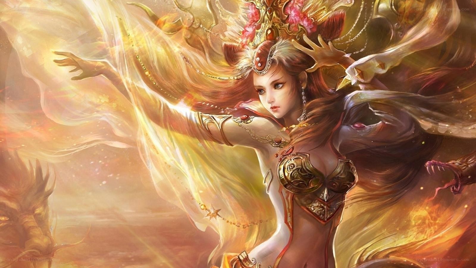 female warrior with golden aura