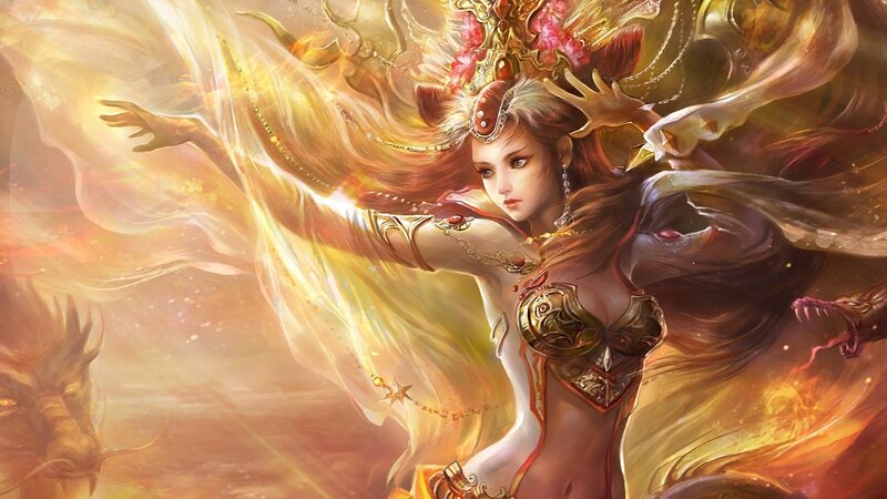 female warrior with golden aura