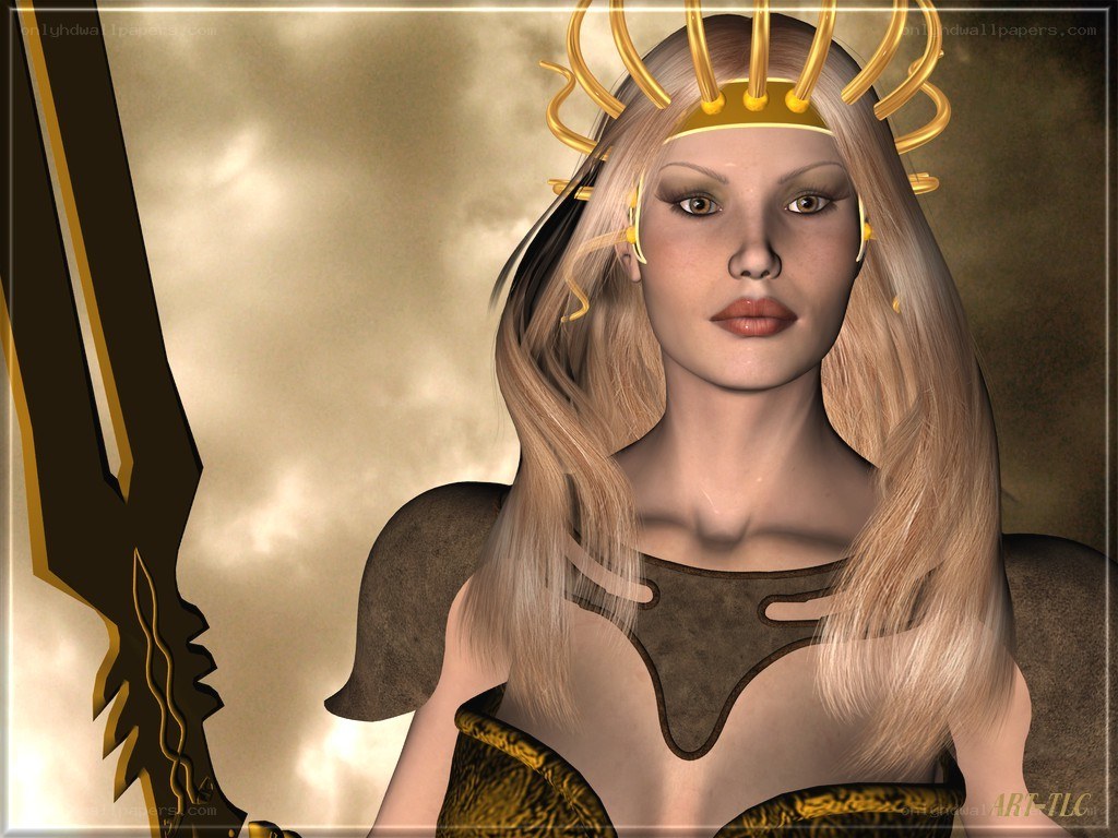 female warrior with golden crown