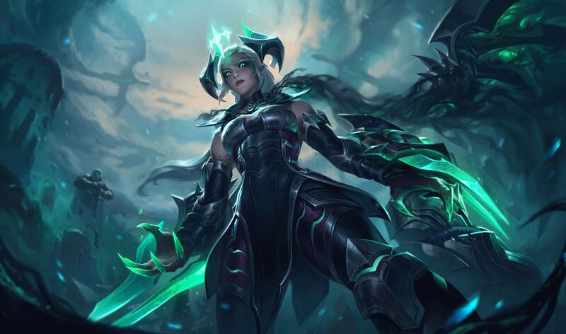 Female Warrior with Green Blades — Dramatic