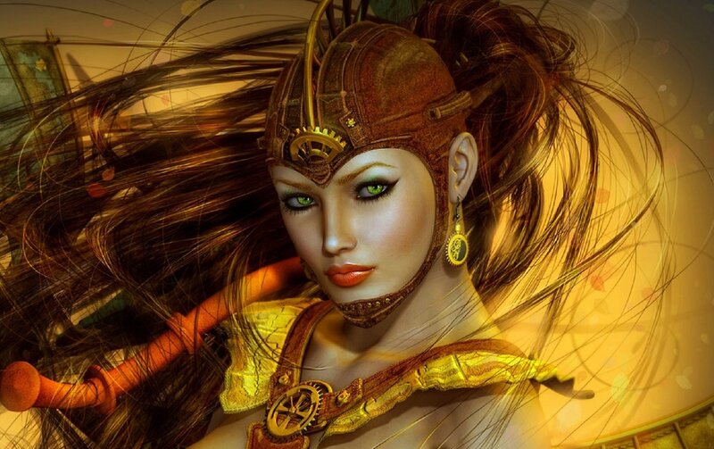 Female Warrior with Green Eyes — Brown