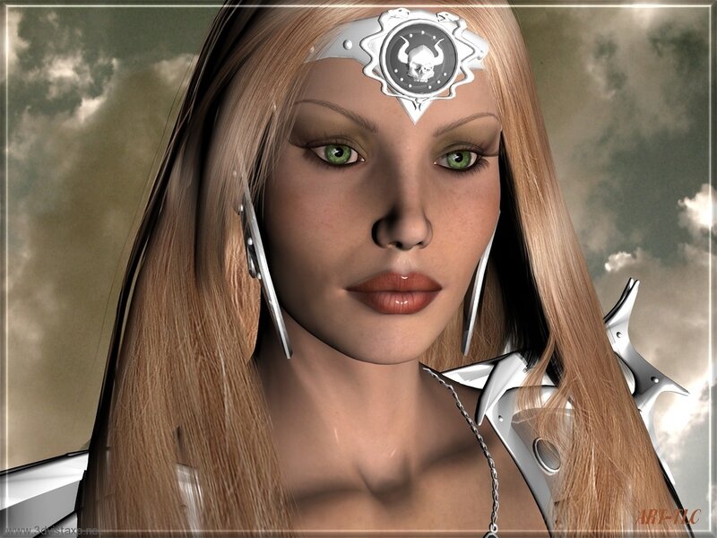 female warrior with green eyes