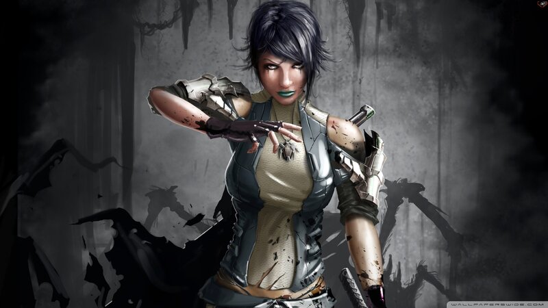 Female Warrior with Green Lips
