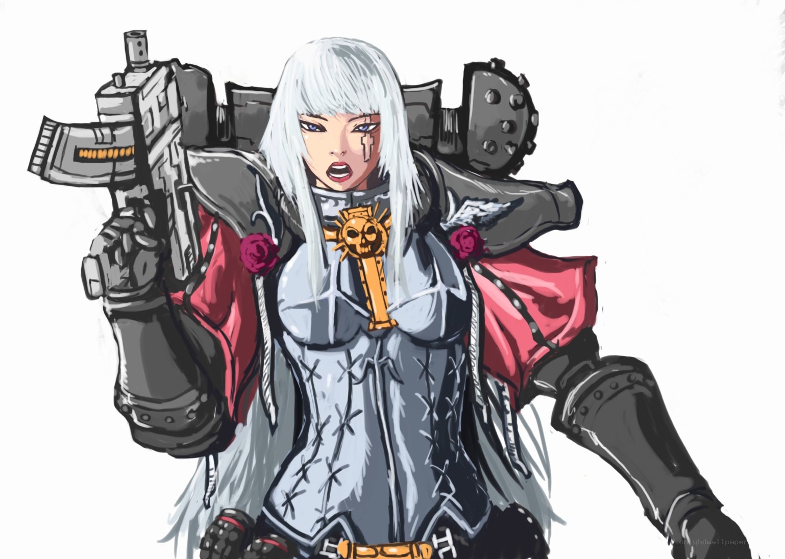 female warrior with gun