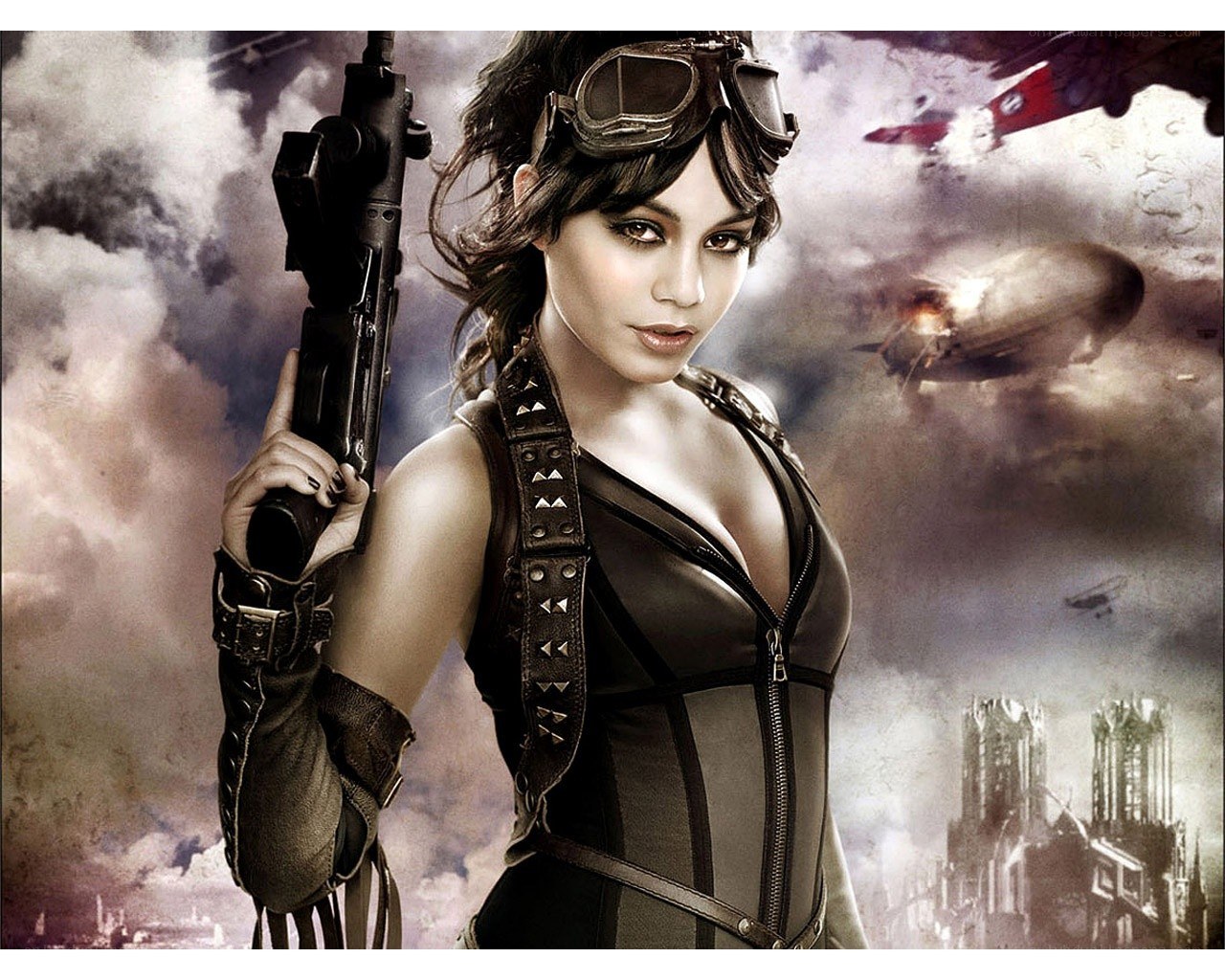 female warrior with gun