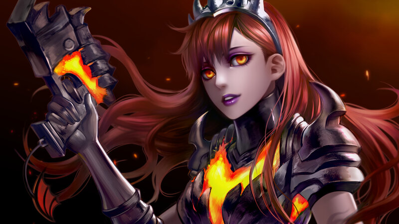 Female Warrior with Gun — Red