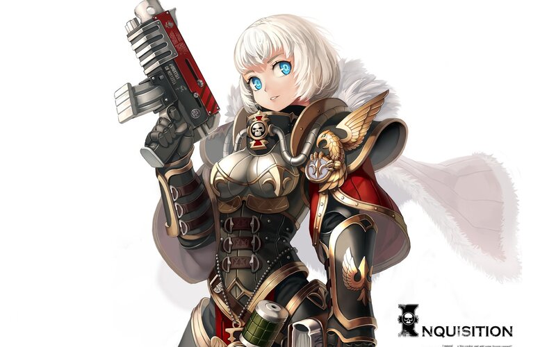 Female Warrior with Gun — White, Determined