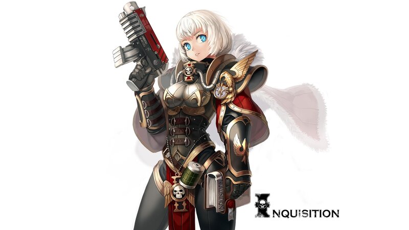 Female Warrior with Gun — White, Dramatic
