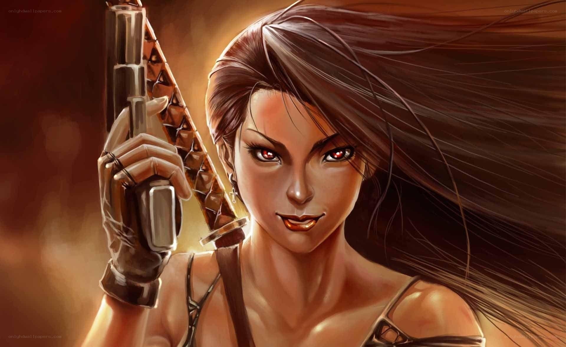 female warrior with gun