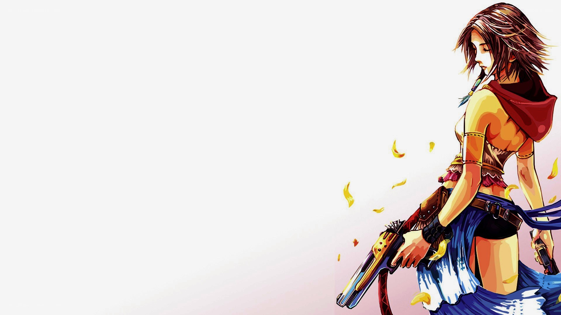 female warrior with guns