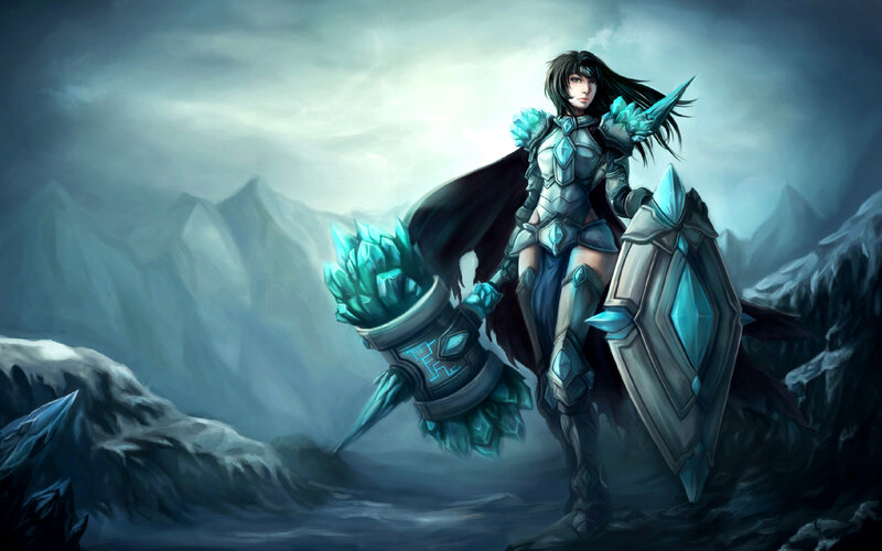 Female Warrior with Hammer — Blue, Dramatic