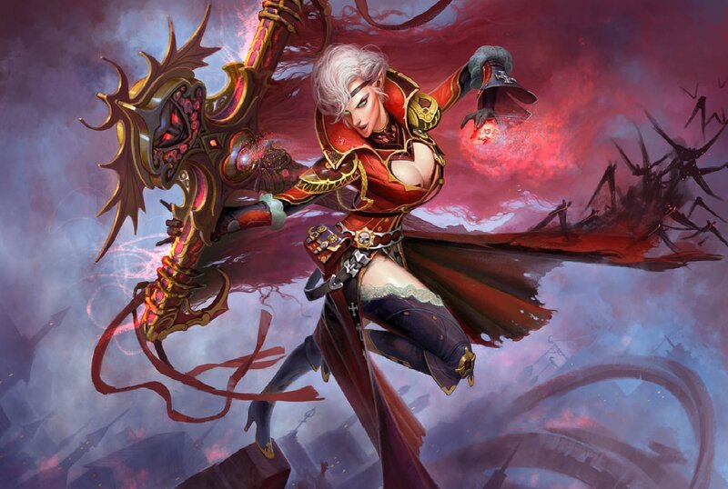 Female Warrior with Hammer — Red