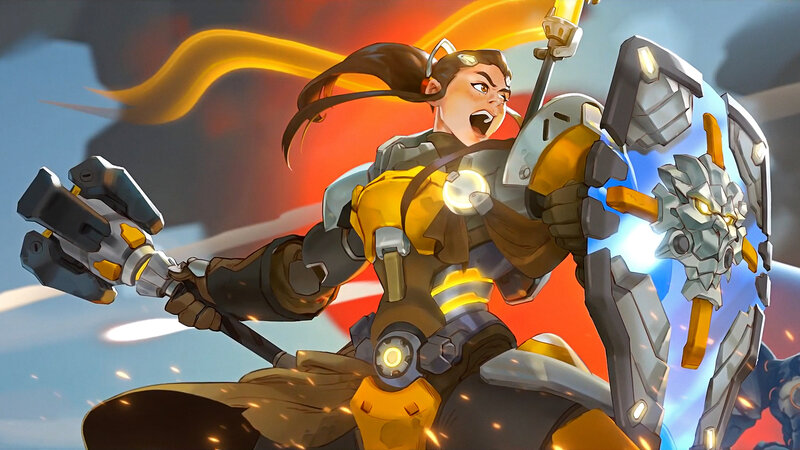 Female Warrior with Hammer — Yellow, Dramatic
