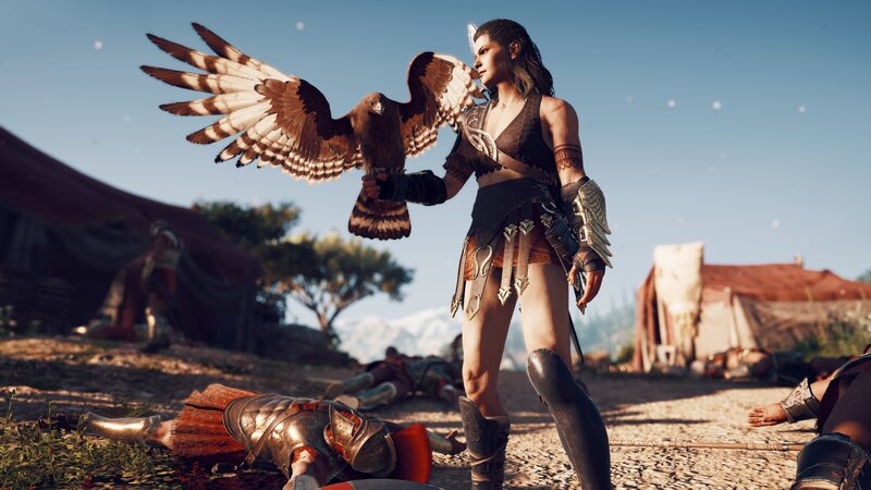 Female Warrior with Hawk — Brown, Dramatic