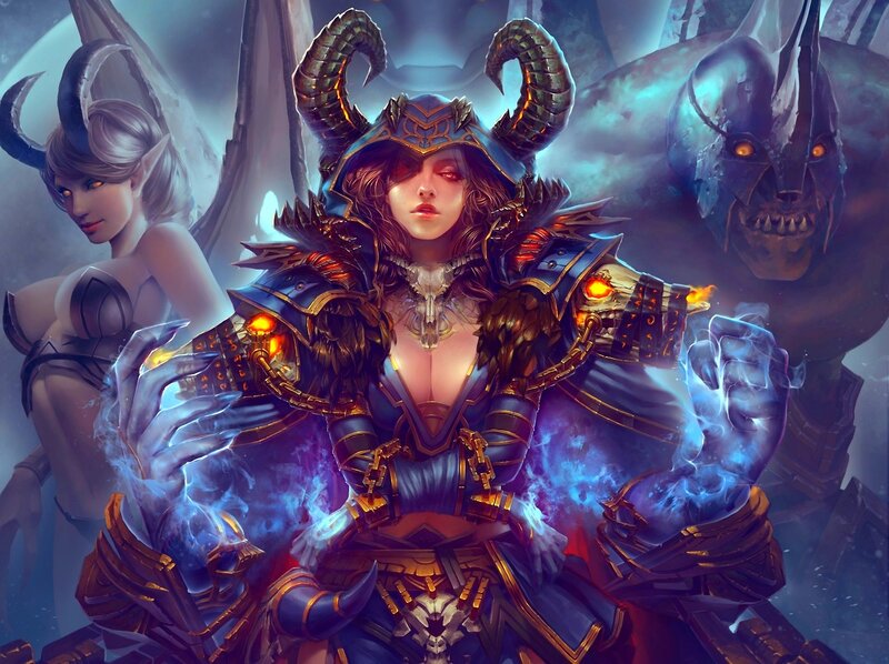 Female Warrior with Horns — Blue