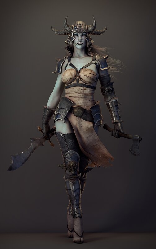 Female Warrior with Horns — Gray
