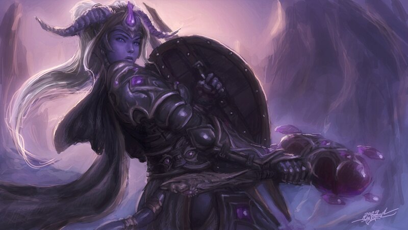 Female Warrior with Horns — Purple, Dramatic, Digital Art