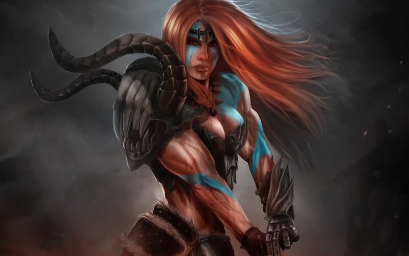 Female Warrior with Horns — Red, Dramatic
