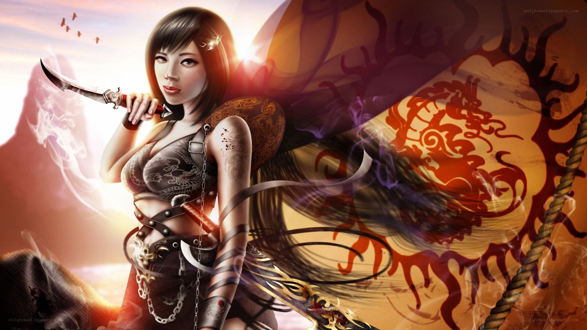female warrior with knife