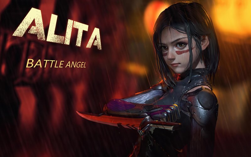 Female Warrior with Knife — Red, Dramatic, Digital Art