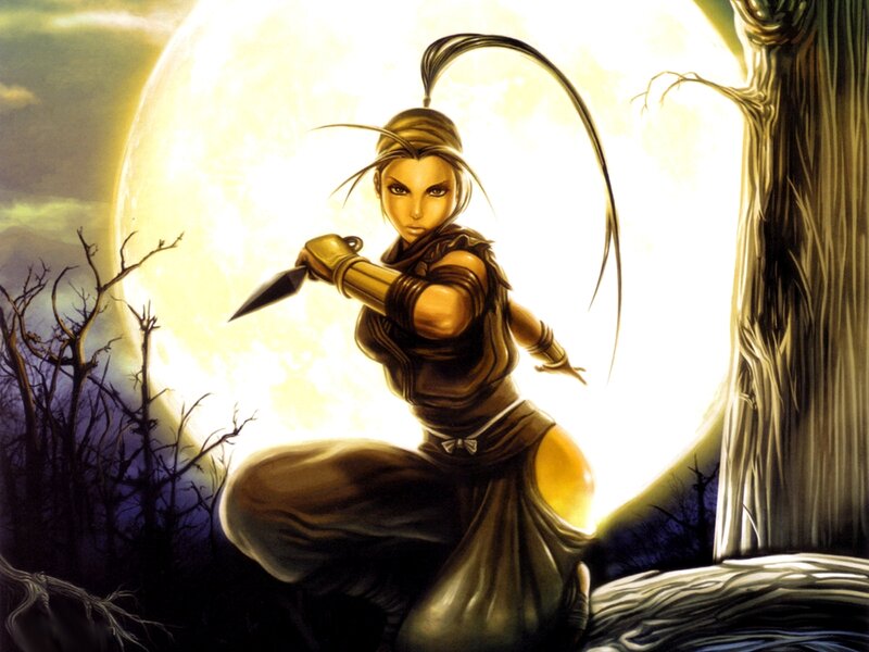 Female Warrior with Knife — Yellow, Dramatic, Night