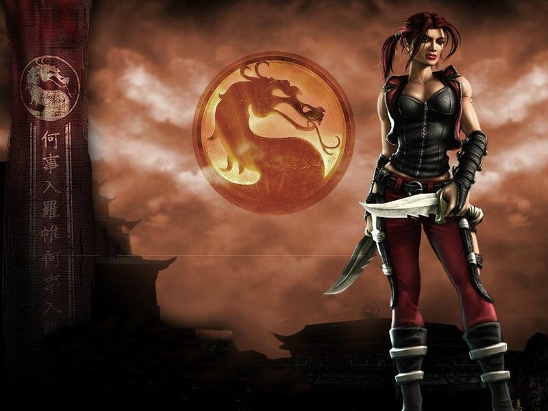 Female Warrior with Knives — Red, Dramatic