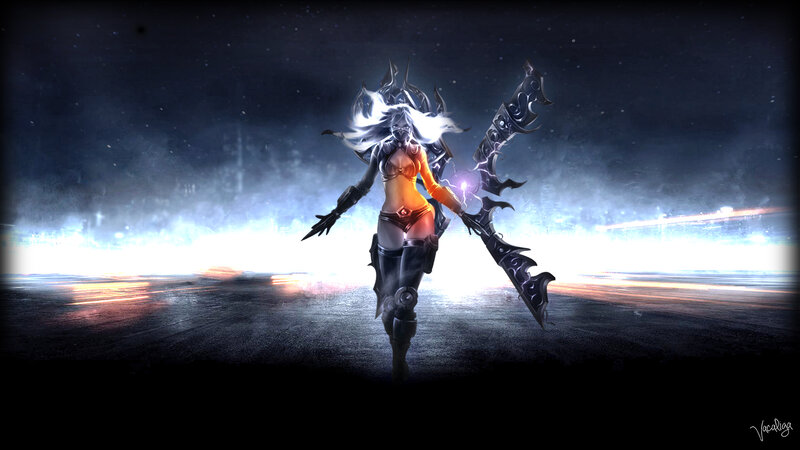Female Warrior with Large Sword — Black, Dramatic