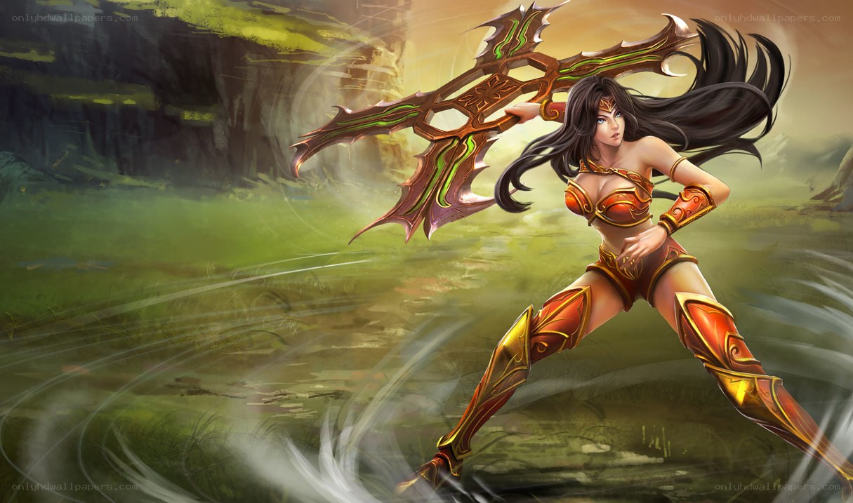 female warrior with large weapon