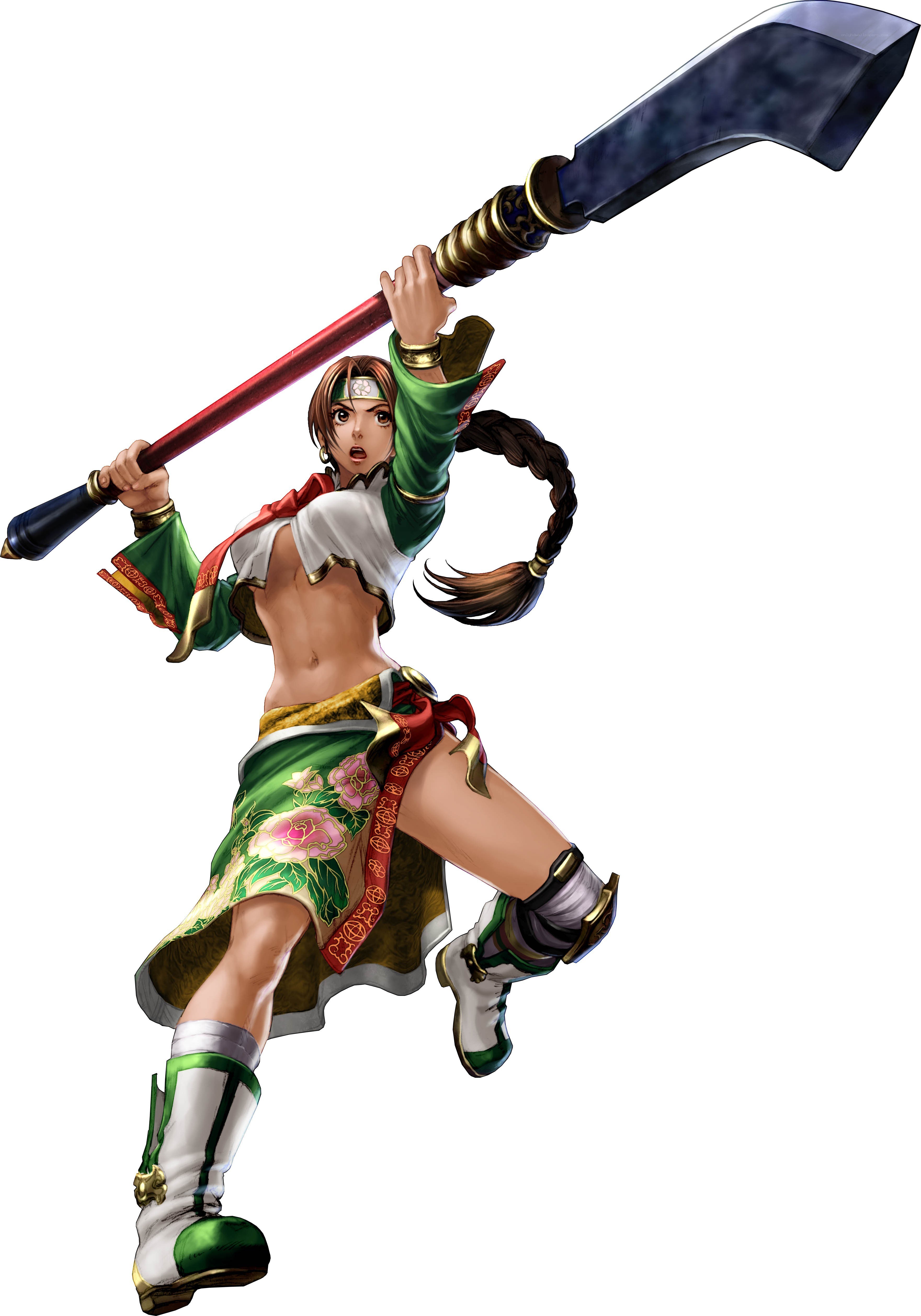 female warrior with large weapon