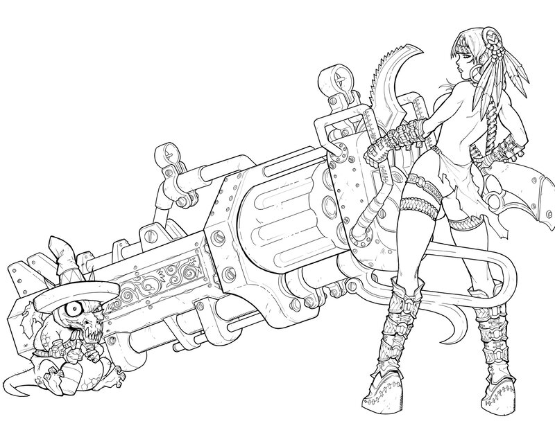 female warrior with large weapon