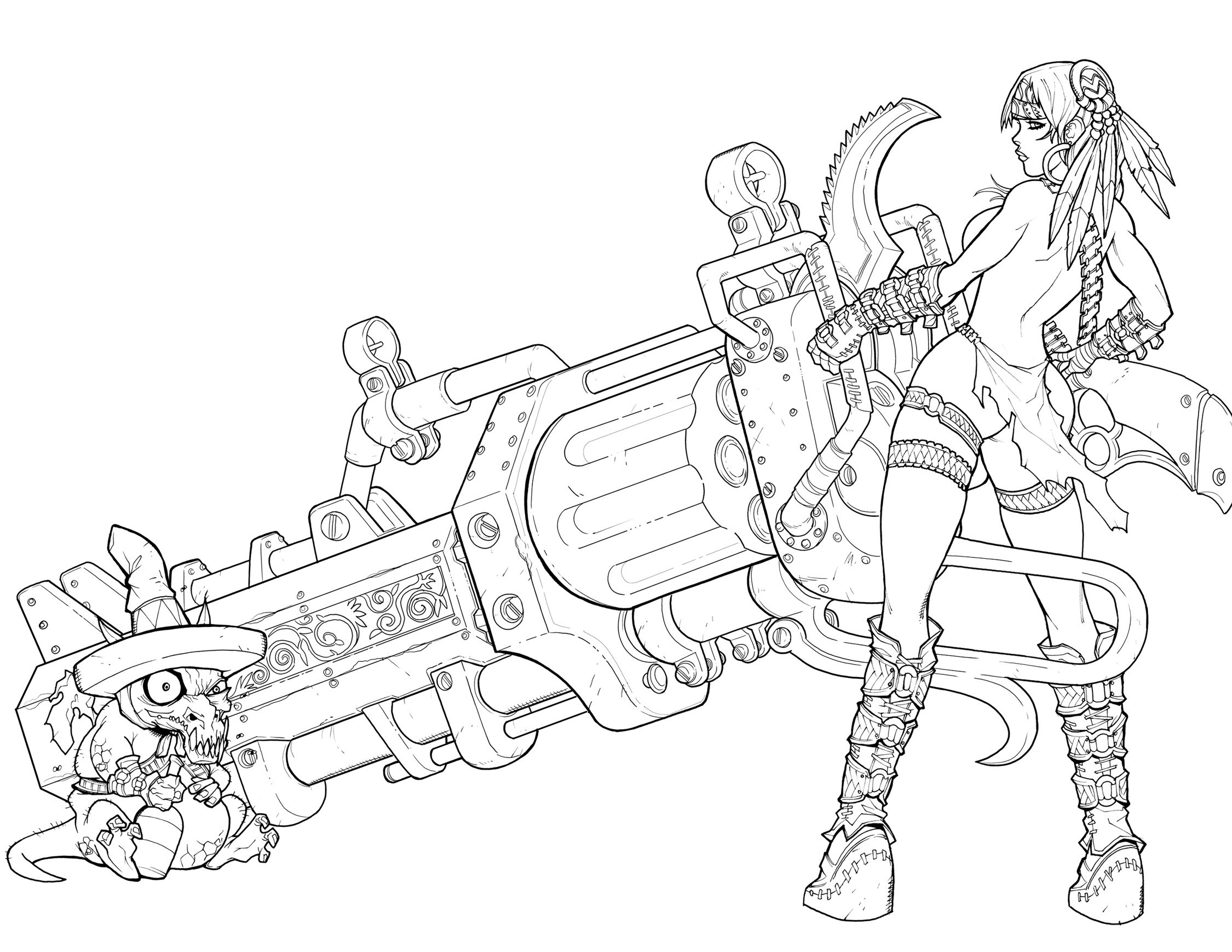 female warrior with large weapon