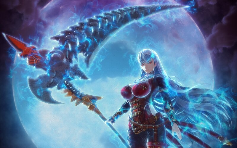 Female Warrior with Large Weapon — Blue