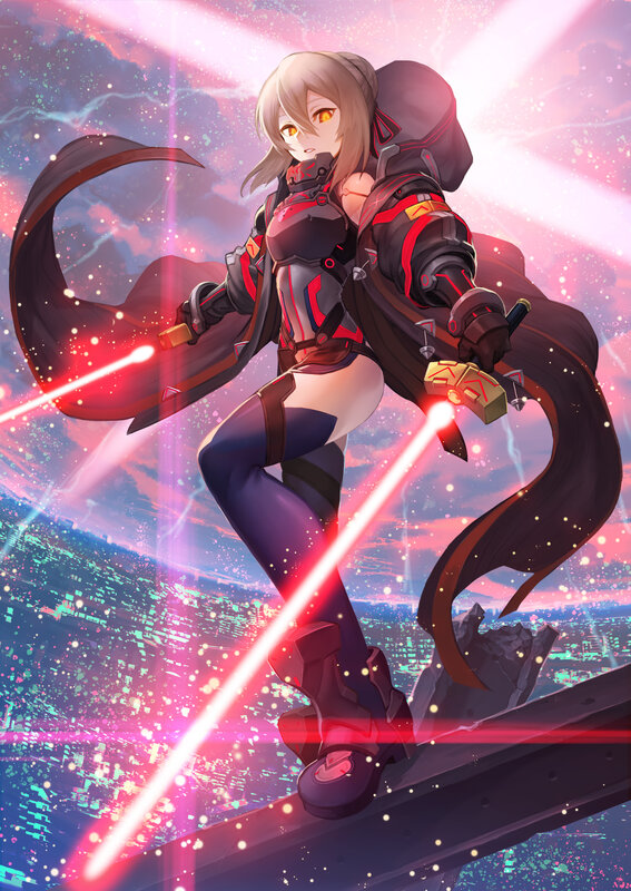 Female Warrior with Laser Swords