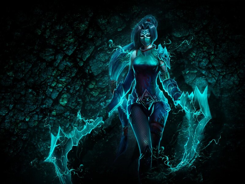 Female Warrior with Lightning — Blue