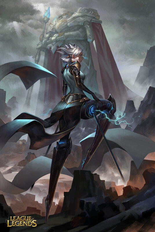 Female Warrior with Lightning — Gray