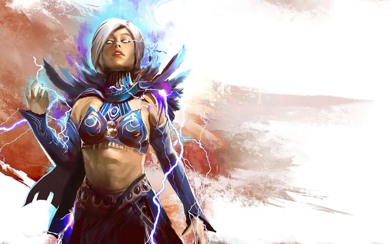 female warrior with lightning magic