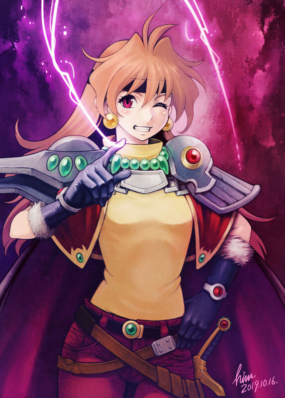 Female Warrior with Lightning — Purple, Dramatic, Digital Art
