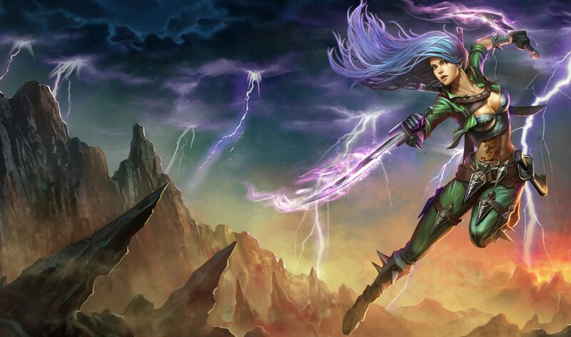 Female Warrior with Lightning — Purple