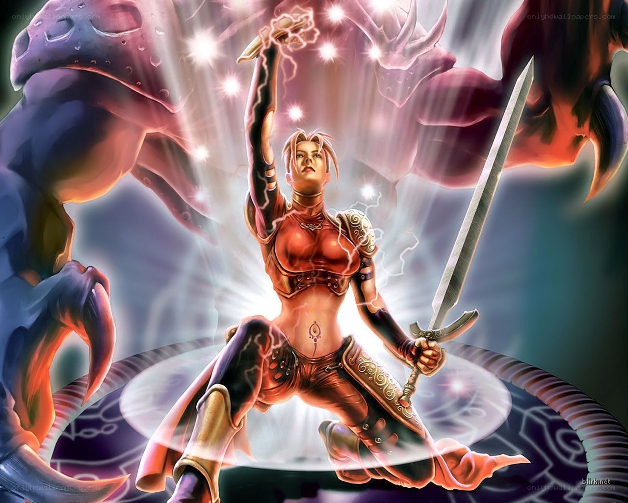female warrior with lightning sword