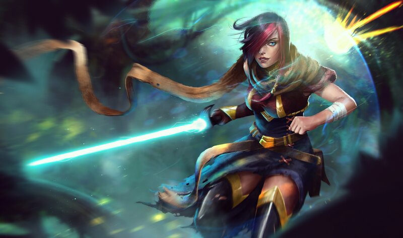 Female Warrior with Lightsaber — Blue