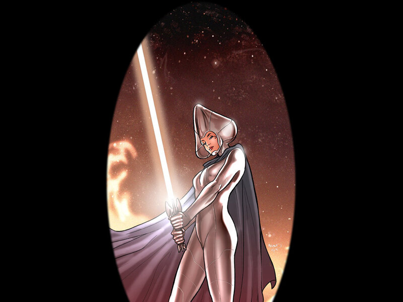 Female Warrior with Lightsaber — Brown