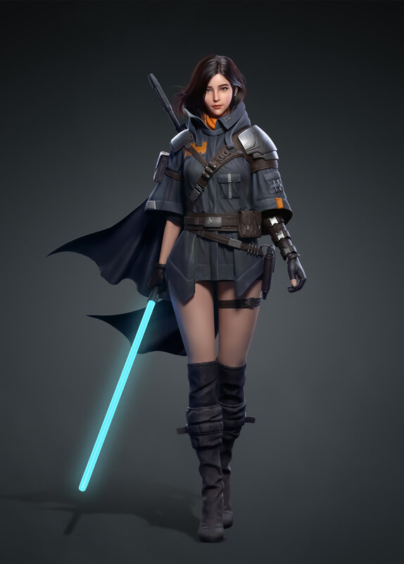 Female Warrior with Lightsaber — Gray
