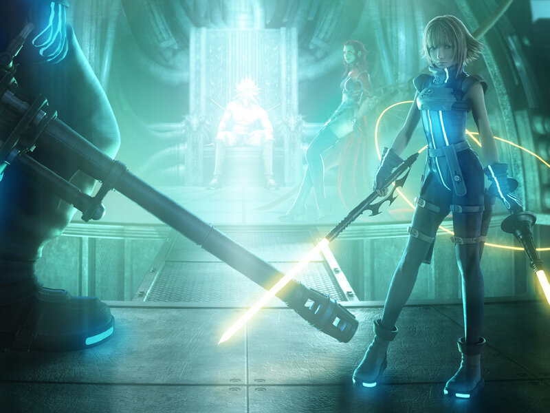 Female Warrior with Lightsabers — Blue