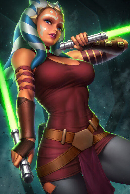 Female Warrior with Lightsabers — Green