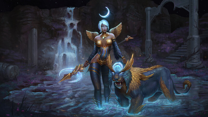 Female Warrior with Lion — Purple