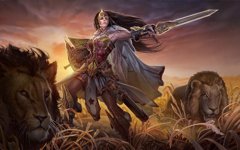 Female Warrior with Lions