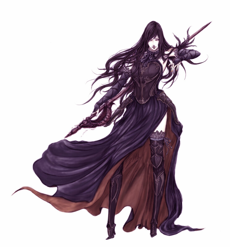 female warrior with long dark hair